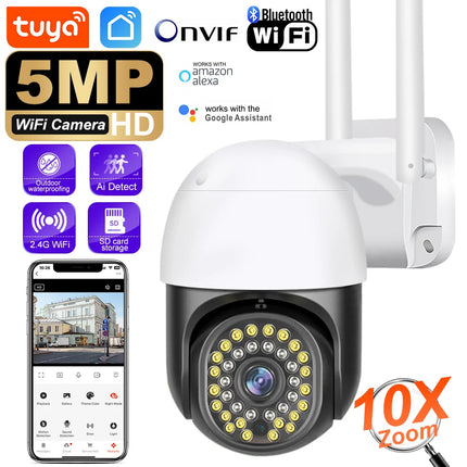 Tuya Smart 10X Zoom Wifi PTZ Camera Outdoor Home Security Video Surveillance 5MP Wireless IP Cameras AI Automatic Human Tracking