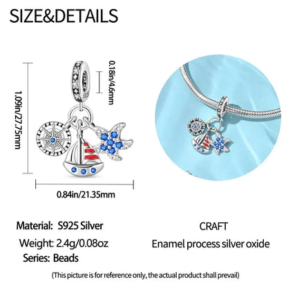 925 Sterling Silver Blue Ocean Series Beaded Charms  Pendant Fit for The Brand's DIY Bracelet Women Jewelry Girlfriend Gifts
