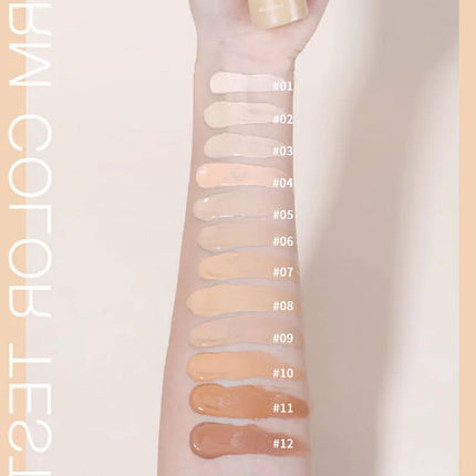 1PCS 12 Color Liquid Foundation Powder Is Light And Delicate Moisturizing High Coverage Easy To Apply And Long Lasting