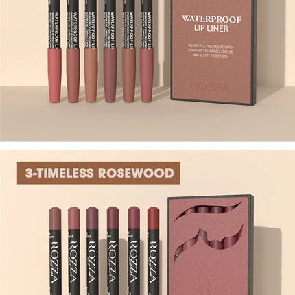 6 PCS/SET Ultra-Fine Wood Lip Liner Set - Nude Brown Collection, Velvet Matte Long Lasting Waterproof 18 Colors Lip Combo