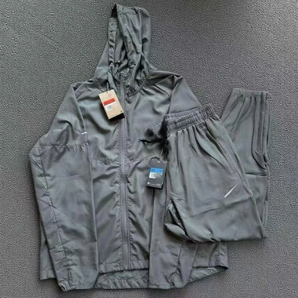 Men's Autumn Winter Ice Silk Sports Casual Hooded Jacket And Pants Set Quick Dry Comfortable Nylon Long Sleeve Zipper Outdoor...