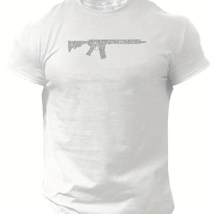 Men's Tactical Gun Print Short-Sleeve T-shirt - Casual Polyester Round Neck Machine Washable for Summer Outing Men's Clothing