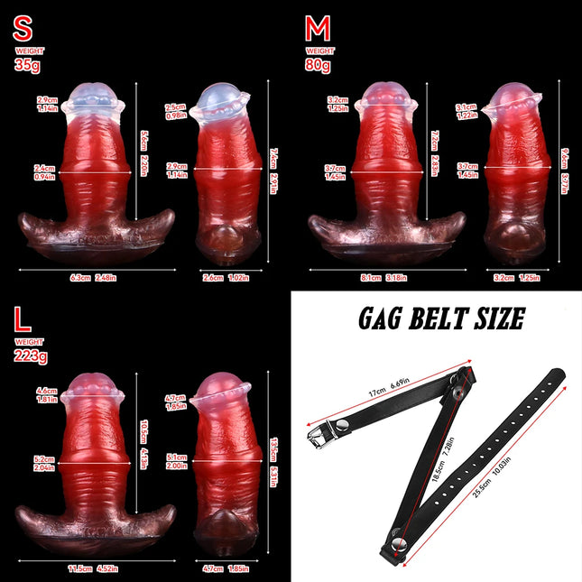 YOCY Red Horse Dildo S,M,L Size Mouth Gag 10 Modes Bullet Vibrator Adjustable Leather Sex Toy For Couple Game Bondage