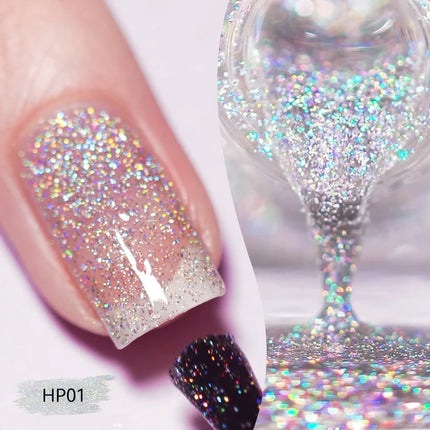 LILYCUTE 7ml Holographics Nail Polish Colorful Shining Effect Air Dry Glitter Nail Art Varnish No Need Lamp Nail Care Polish