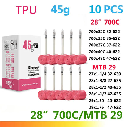RideNow TPU Road Bicycle Inner MTB Tube 700x25C Tire Gravel Bike Accessories 29x1.5 1.9 Tires Patch Kit 24 36 45g Ride Now Tubes