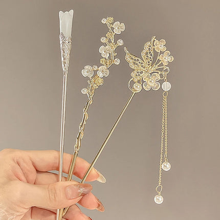 2023 New Vintage Chinese Women's Hair Stick Metal Glaze Flowers Hair Chopsticks Ladies Pearl Jewelry Hair Sticks Accessories