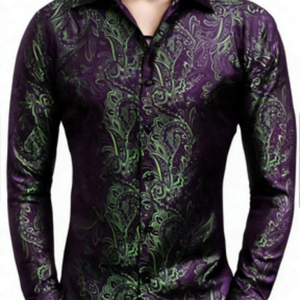 Men's Brand New Silk Top with Regular Slim Fit, Ordinary Lapel, 3D Printed with Artistic Patterns, Fashionable and Comfortable,