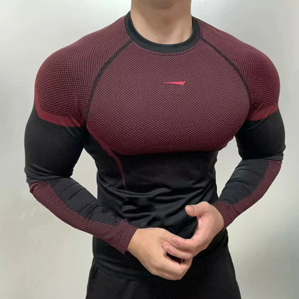 Men Long Sleeve Compression Fitness T-Shirt Quick-Dry Running Gym Training