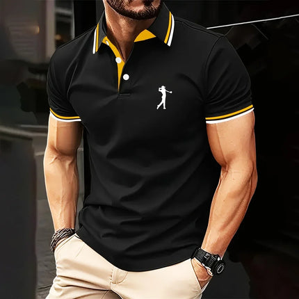 New men's solid color polo shirt, classic men's short-sleeved polo shirt, high-quality casual business polo shirt, social me