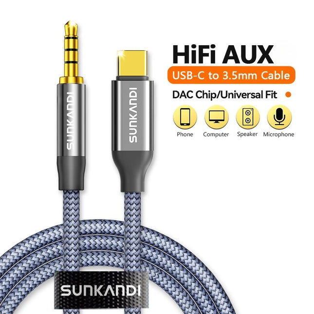 SUNKANDI USB C to 3.5mm Audio Cable, Type C to 3.5mm Headphone Car Stereo Cord with DAC for iPhone 16 15 Pro Max, Samsung Galaxy