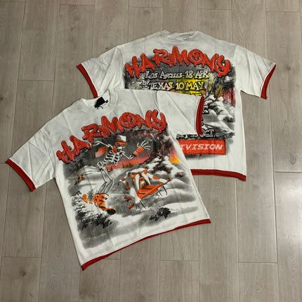 Graffiti Streerwear Washed Letter Shinning Diamond Short Sleeve Mens Tshirts Crew Neck Pure Cotton Baggy Rhinestone Top Tees