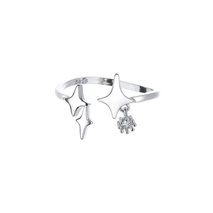PANJBJ 925 Sterling Silver Four-pointed Star Shining Zircon Ring High-end Personalized Opening Adjustable Jewelry