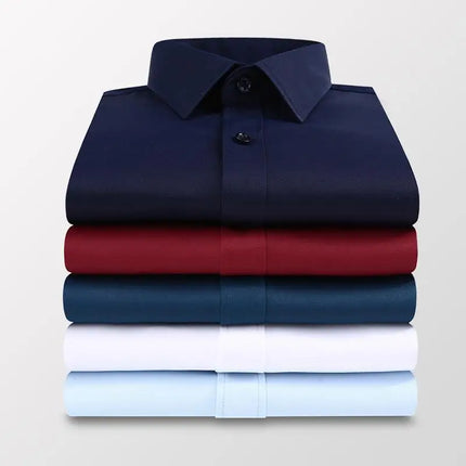 Men's Slim Fit Long Sleeve White Shirt Wedding Groomsmen Business Formal Korean Style Polyester Fiber Non-Iron Treatment