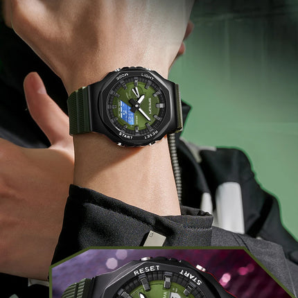 SANDA 3167 Top New Style Men's Casual Military Outdoor Sport Wrist Watch Quartz 50M Waterproof Fashion Dual Display Men's Watch
