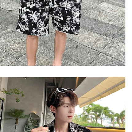 Loose Straight Leg Five-Quarter Beach Pants or Short Sleeve Printed Shirt Beach Travel Men's Fashion Floral Patterned Two-Piece Set