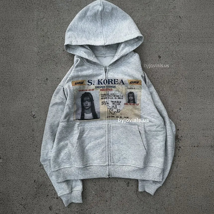 Harajuku Korean Style Graphic Print Hoodies Women Gothic Casual Oversized Hoodie Zip Sweatshirts Streetwear Y2k Women Clothing