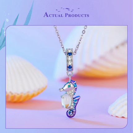 BAMOER 925 Sterling Silver Dreamy Ocean Series Dazzling Crab Beads Seahorse Pendant Charms for Women Bracelet and Necklace DIY