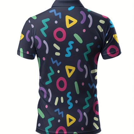 Men's Fashionable Geometric Small Pattern Splicing Print Sports Short Sleeved Shirt Breathable Short Sleeved Casual Top