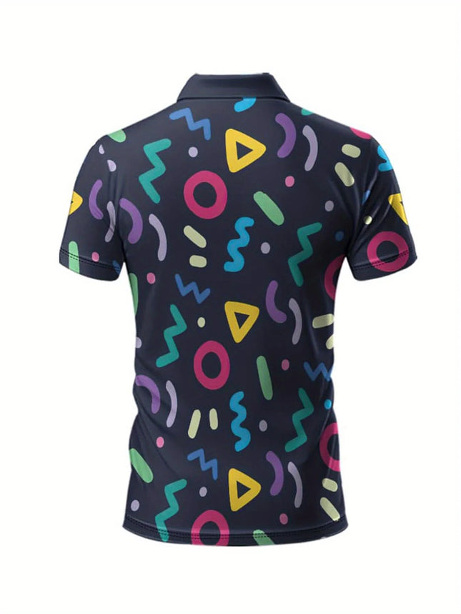 Men's Fashionable Geometric Small Pattern Splicing Print Sports Short Sleeved Shirt Breathable Short Sleeved Casual Top