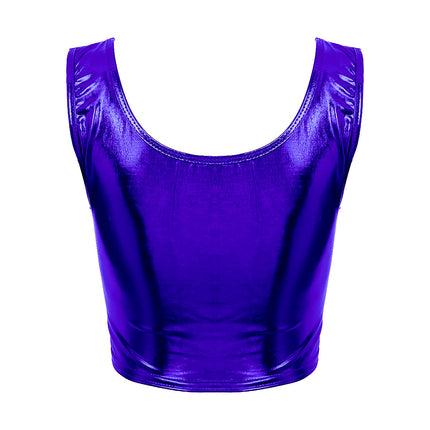 Womens Fashion Shiny Metallic Tank Crop Top Shiny Metallic Vest Tops Bustier Blouse Shirt Camis Rave Party Clubwear Costume
