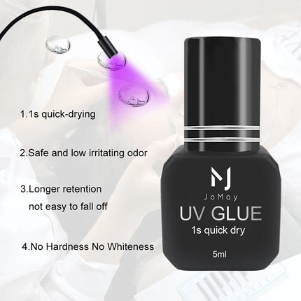 JOMAY UV Glue for Eyelash Extension Glue 0.1s Fast Drying Strong Hold Low Odor Non-Irritating Adhesive for Salon Lash Techs