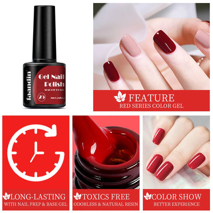 Faandin 7ml 1 Bottle, Solid Color Gel Nail Polish, Selected Red Nail Polish Gel, Uv Lamp Quick-Drying, Alcohol-Free, Full Color, Not Easy to Fade, High Saturation Color, Easy to Use, Can Be Used at Home, Essential Item for Fa
