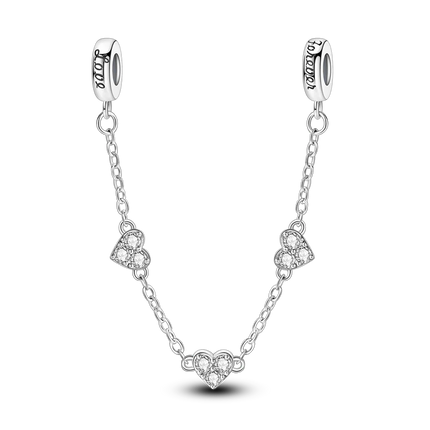 Sparkling Clear Silver Safety Chain 925 Sterling Silver Safety Chain Charm Beads Fit Original Bangle Bracelet DIY Jewelry