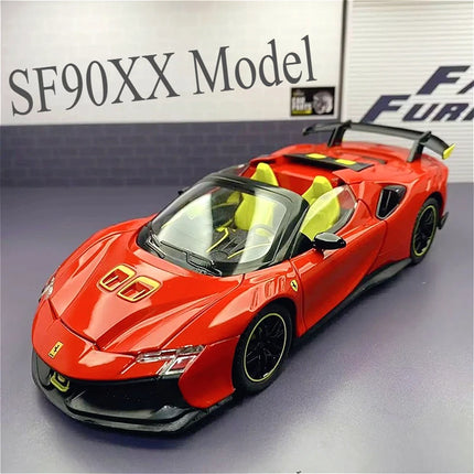 1:24 SF90XX SF90 Alloy Sports Car Model Diecasts Metal Racing Vehicles Car Model Sound Light Simulation Collection Kids Toy Gift
