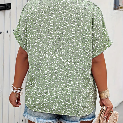 Plus Size Summer Floral Print Shirt for Women Casual Office Lady Fashionable European and American Style Loose Tops