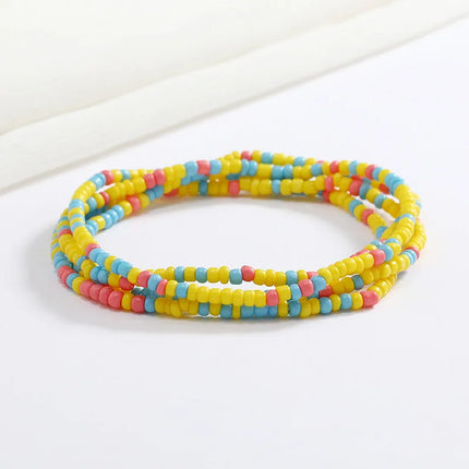 Women New Simple Fashion Hand Beaded Chain Glass Beaded Body Chain All-match Color Elastic Waist Chain BD7052