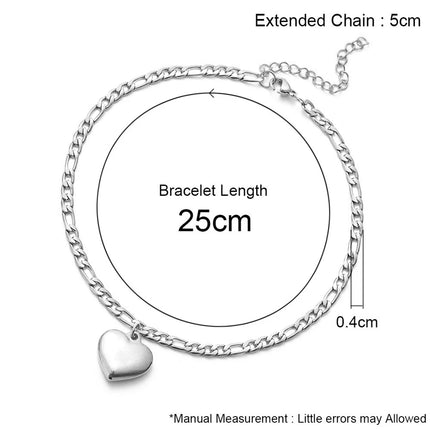 Women's Ankle Leg Bracelet Beach Jewelry Ladies Gold Color Stainless Steel Figaro Chain With Heart Pendant Anklets for Women