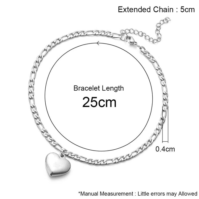 Women's Ankle Leg Bracelet Beach Jewelry Ladies Gold Color Stainless Steel Figaro Chain With Heart Pendant Anklets for Women