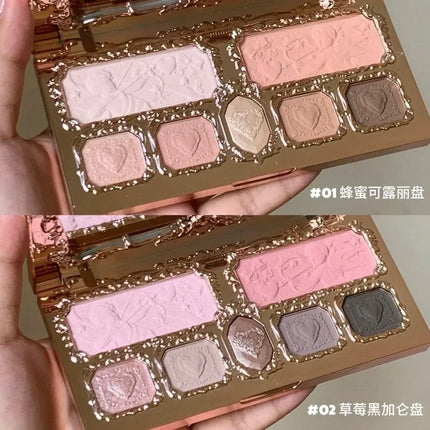 Flower Knows Strawberry Cupid Collection Matte Glitter Shimmer Eyeshadow Face Palette Highlight Blush Longlasting Makeup Palette
