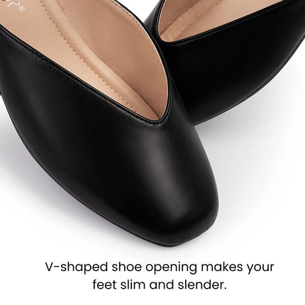 Mary Jane Shoes Female Genuine Leather  V-Cut Snap Ballet Shoes Women Square Toe Flat Cowhide Ladies Shoes