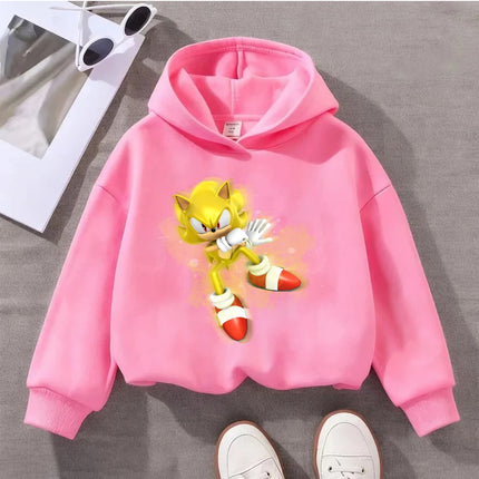 Kids Sonic The Hedgehog Hoodie Boys Girls Golden Super Sonic Print Sweatshirt Long Sleeve Casual Pullover Children's Cartoon