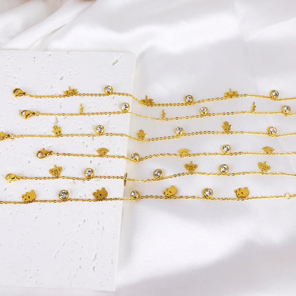 LUXUSTEEL Stainless Steel Anklets for Women Gold Plated Round CZ Crystal Rhinestone Charm Allergy Free Foot Chain Beach Jewelry