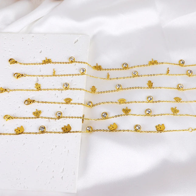 LUXUSTEEL Stainless Steel Anklets for Women Gold Plated Round CZ Crystal Rhinestone Charm Allergy Free Foot Chain Beach Jewelry