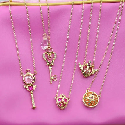 Girl Crystal Cosplay Pendant Necklace Cosplay Props Necklace Anime For Sailor Moon Loving Magic Wand Accessories