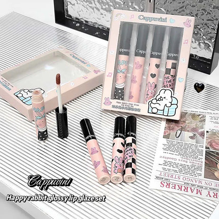 Four Color Happy Rabbit Water Gloss Lip Glaze Set Light and Smooth Texture Moisturizing Easy to Color Lip Gloss Lipstick