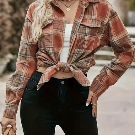 Plus Size 1XL-5XL Women's Fashion Comfortable Plaid Print Blouse Ladies Loose Long Sleeve Turn Down Collar Shirt