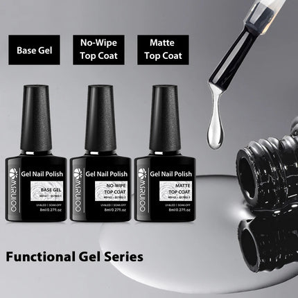 MSRUIOO 8ml Base No-wipe Matte Top Coat Gel Nail Polish Long-Lasting Soak Off UV Gel Nail Supplies Manicure Nail Art Vernis