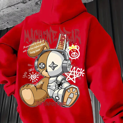 2025 Men's Fashion Autumn Bear Printed Soft and Comfortable Hoodie Machine Washable Outdoor Urban Versatile Top