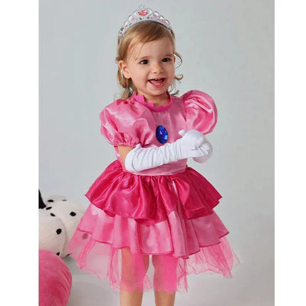 Baby Infant Pink Super Princess Girl Tutu Dress Halloween Costume Princess Peach Toddler Girl Costume Coslin