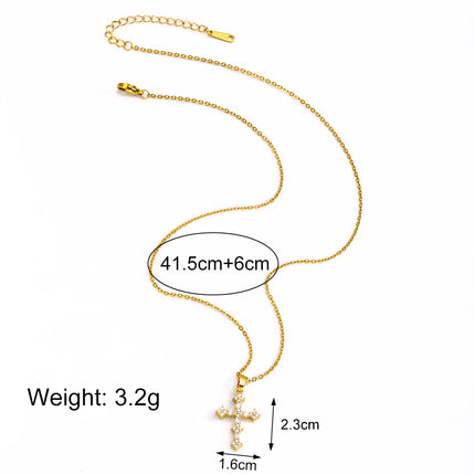 Female Full Zircon Big Cross Pendant Chains Necklaces For Women Gold Color Metal White Stone Clavicle Necklace Birthday Jewelry