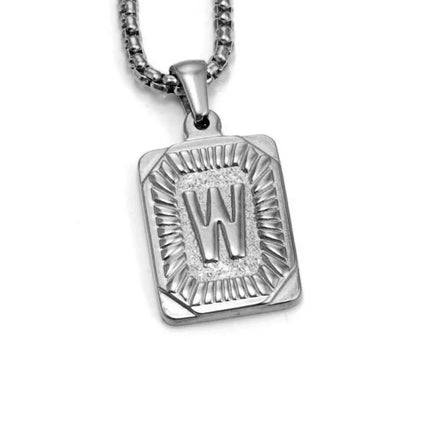 Men's 18K Gold Square Double-Sided 26 English Letter Pendant Titanium Steel Jewelry Necklace