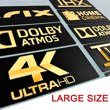 Dolby Atmos & DTS X Wall Signs Gold Mirror Acrylic Home Theater Plaque for Movie Room and Media Room Premium Cinema Room Decor