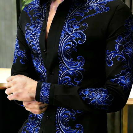 New men's 11 color pattern 3D flower print long sleeved shirt with high-quality and casual long sleeved collar top