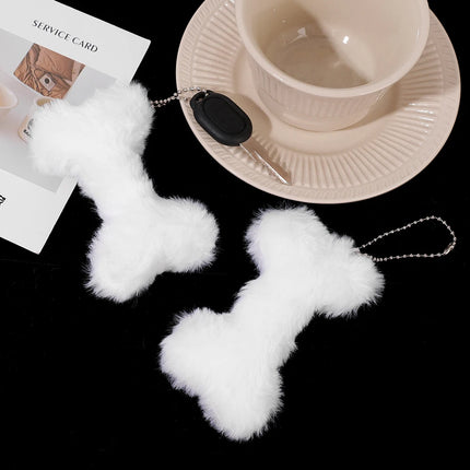 New Cute Dog Bone Pendant Key Ring Plush Keychain Soft Stuffed Keyrings for Boy Girl for Bag Decorations Student Accessories