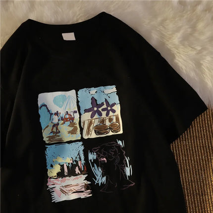 Vintage Short Sleeve T-Shirt Women Loose Korean Style Street Fashion Half Sleeve Top Fresh Sweet Style Polyester Fiber