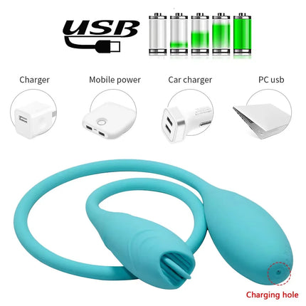 USB Rechargeable Silicone Clitoral Sucking Vibrator Double Ended Oral Licking Tongue Sex Toy for Women Couples Adult Products